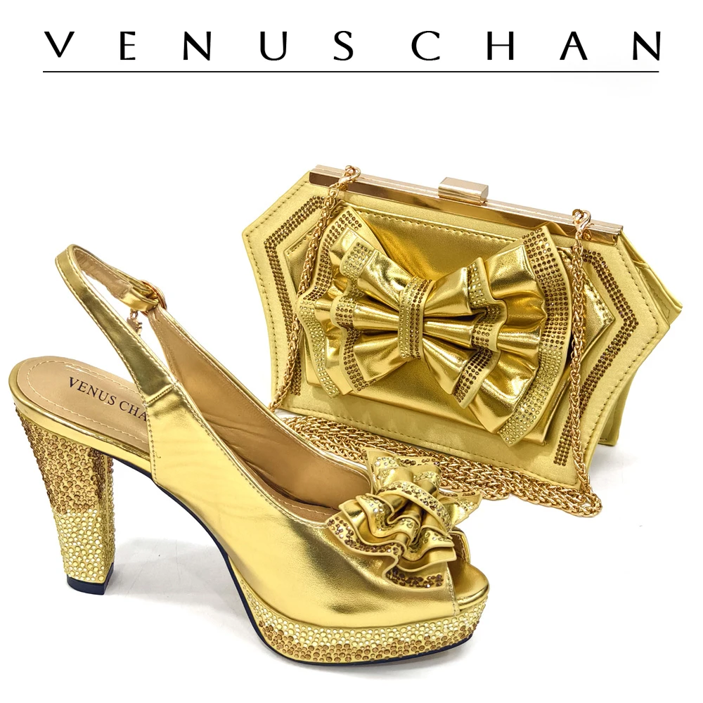 Venus Chan Fashion Design African Style Banquet Shoes And Bag Sexy High Heels And Full Diamond Dual Purpose Bag Ladies Shoes