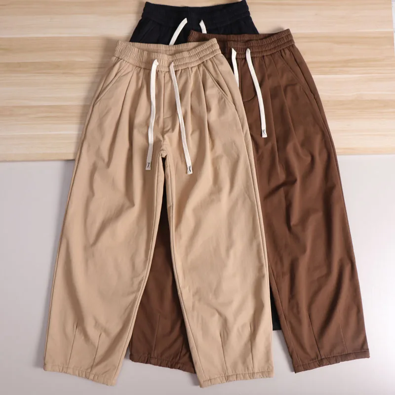 

Thiened Sli Men's Loose Straight Leg Pants Autumn Winter Heavy Fce Warm Wide Leg Workwear Casual Long Trousers