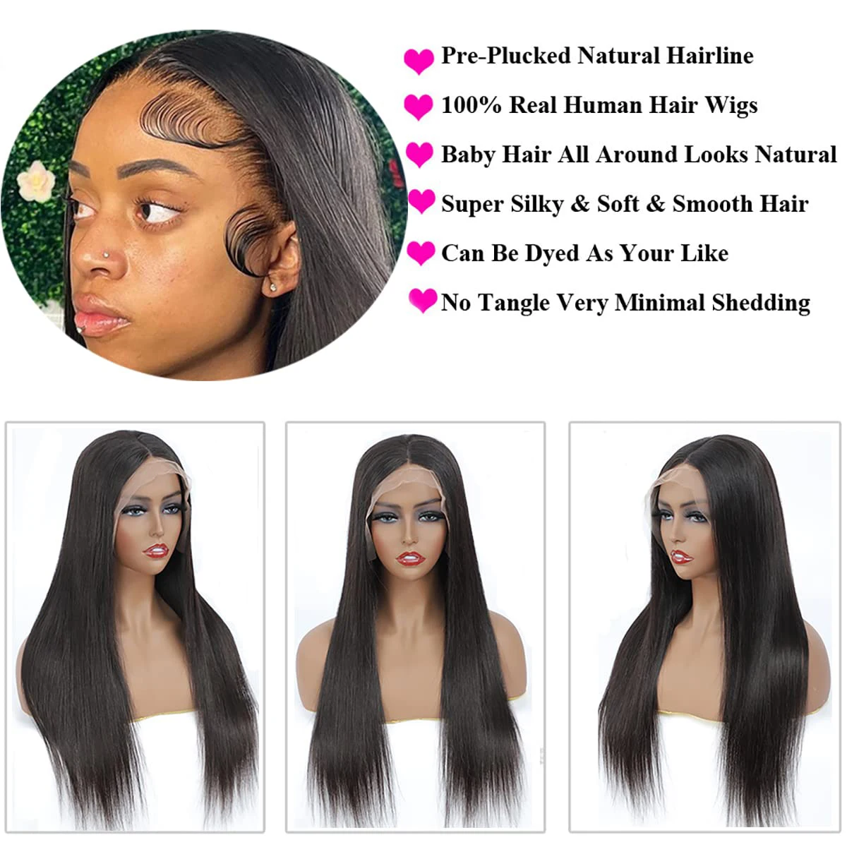 Wig Rambut Asli 200% Density 42 Inch Straight Lace Front 13x4 HD Lace Front Untuk Wanita Pre Plucked Dengan Baby Hair