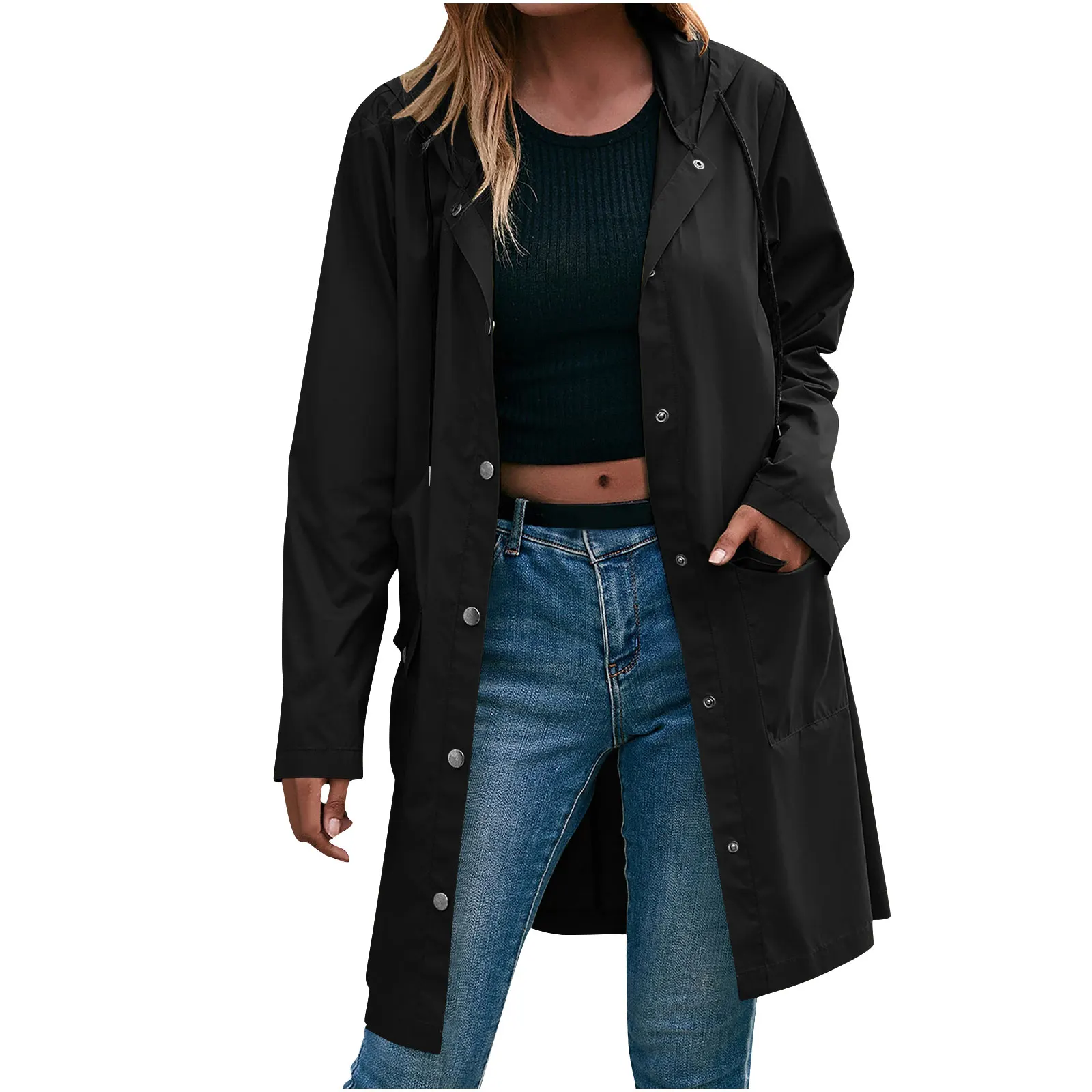 

Casual Windbreaker Hooded Jacket Women's Fashion Hooded Medium Long Overcoat Loose Windproof Femme Trench Coat Holiday Coats