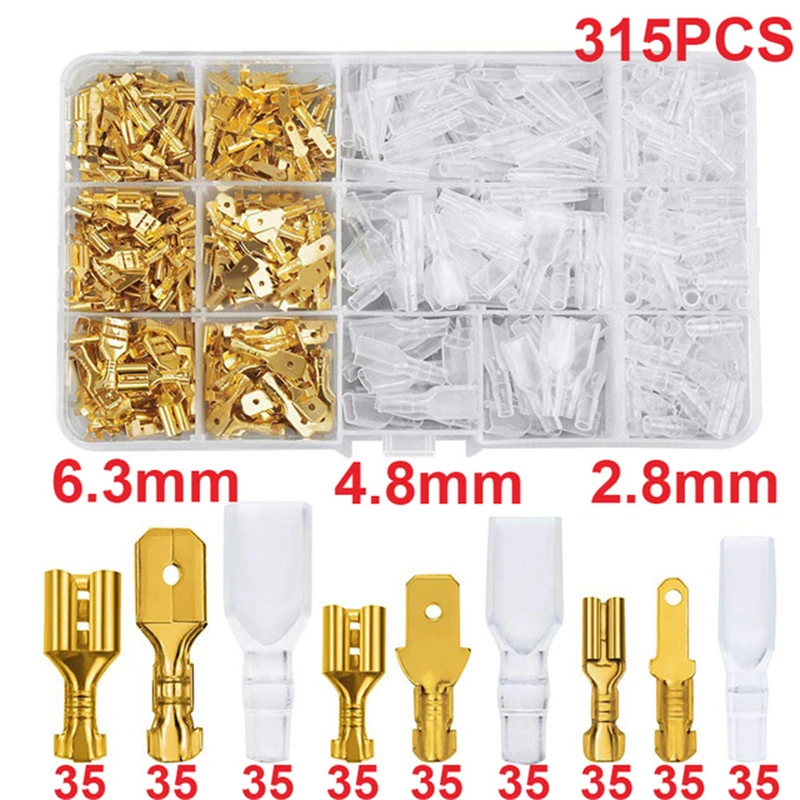 

2.8/4.8/6.3mm Female and male Crimp Terminal Connector Gold Brass/Silver Car Speaker Electric Wire Connectors Set