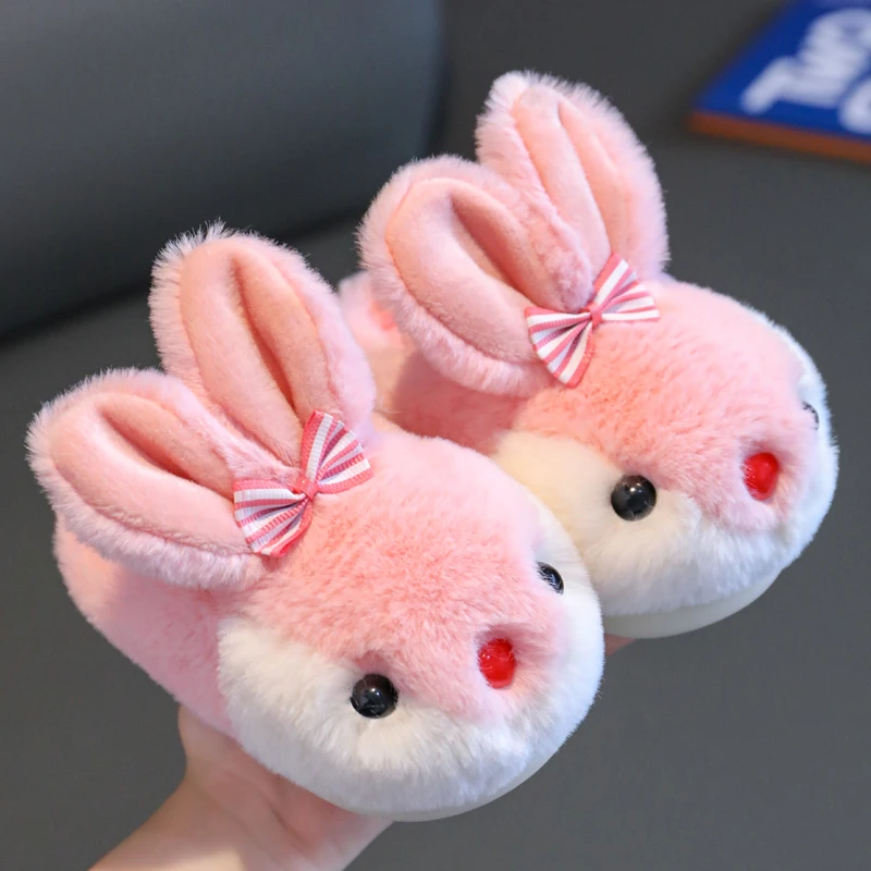 

3-6 Year Baby Toddler Shoes 2023 New Winter Cartoon Rabbit Cotton-Padded Kids Indoor Slippers Child Anti-slip Warm Plush Slides