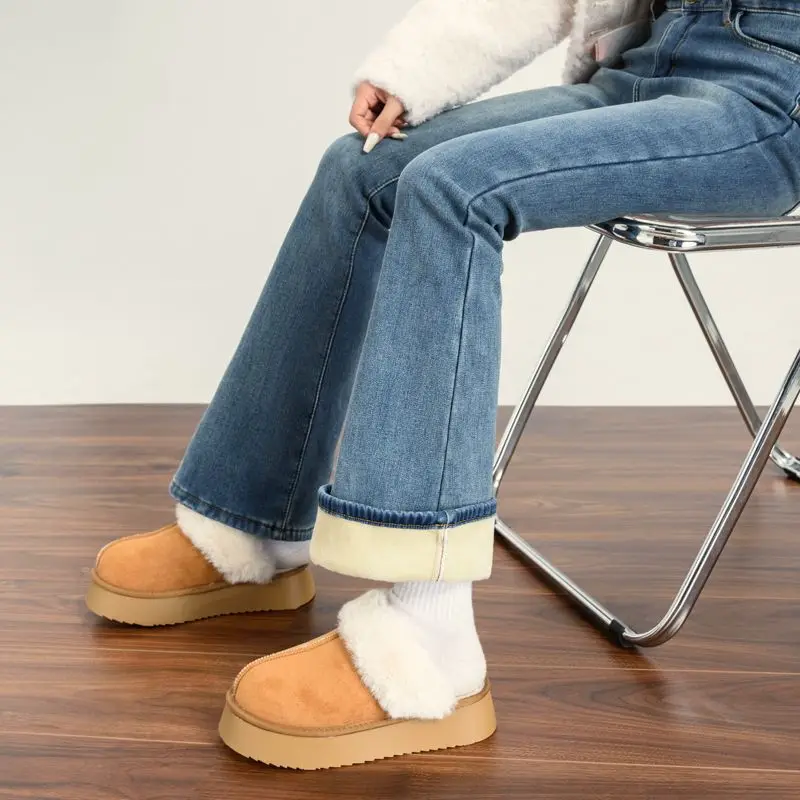 

Ретро мода осень зима плюс бархатные джинсы женские потертые потертые молния с высокой талией повседневные расклешенные прямые широкие брюки