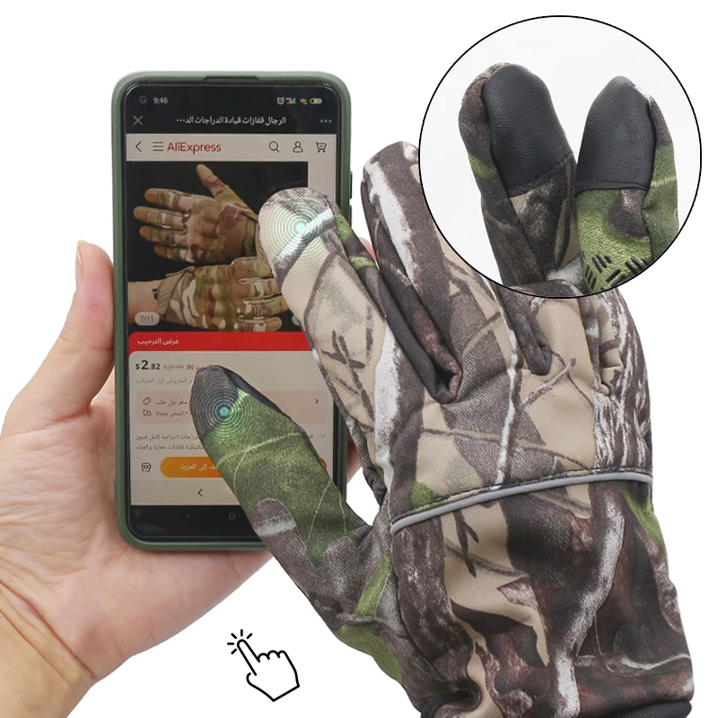 Men Hunting Gloves Cycling Bike Full Finger Antiskid Screen Touch Fleece Camo Outdoor Sports Gloves Spring Autumn Camouflage