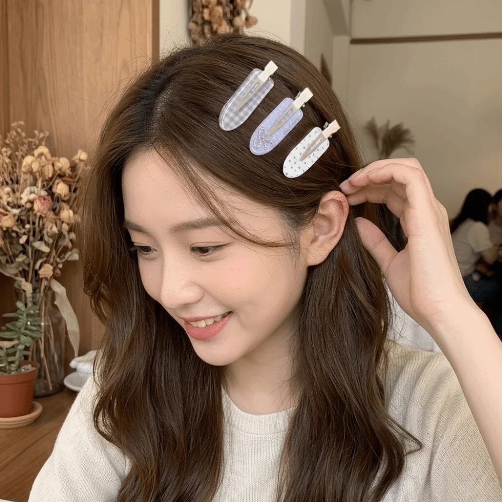 3 Stück Süße Haarspangen ohne Biegung, Nahtlose Strass-Haarnadeln, Niedliche Bedruckte Bunte Seitenpony-Clips, Mädchen-Haaraccessoires – Detail 13