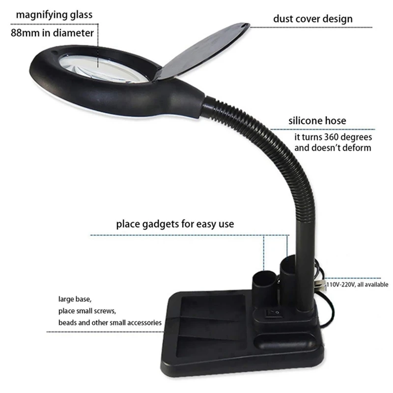 HOT SALE 4X LED Magnifying Lamp 5X 10X Magnifier With Light Table Floor Stand Adjustable Magnifying Magnifier Glass US PLUG