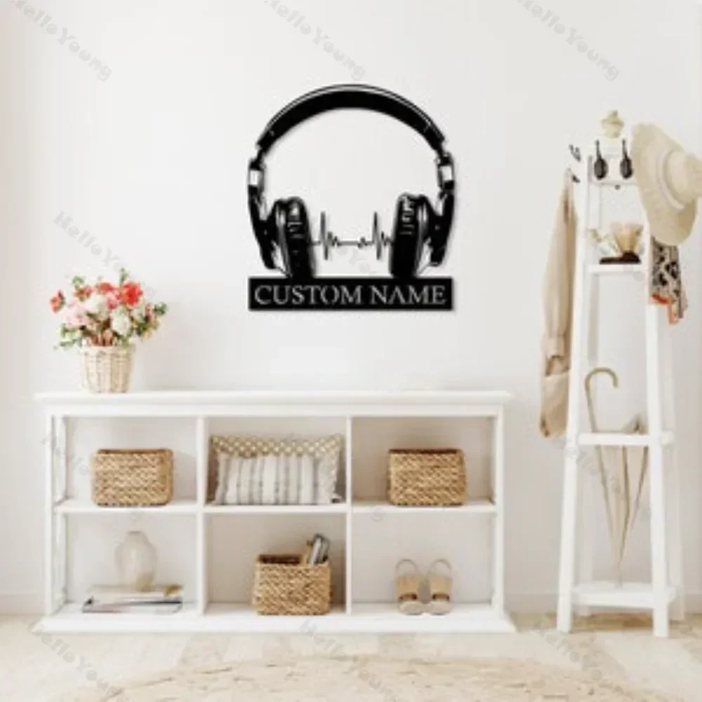 Custom Earphones Metal Wall Art - A Unique Musical Decoration for Music Lovers, Ideal for Sound Studios and DJ Clubs.