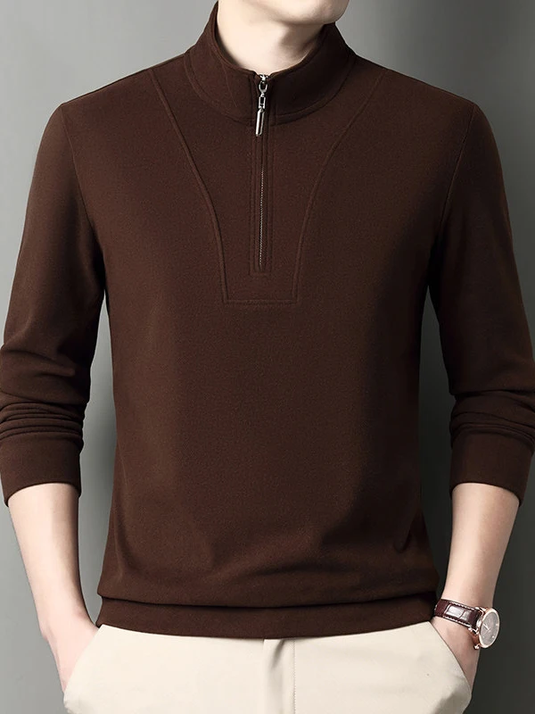 

Men's Zipper Long Sve Thermal irt Double-sided Velvet f-high Collar Busin Casual Sle Polyester Fiber T-irt