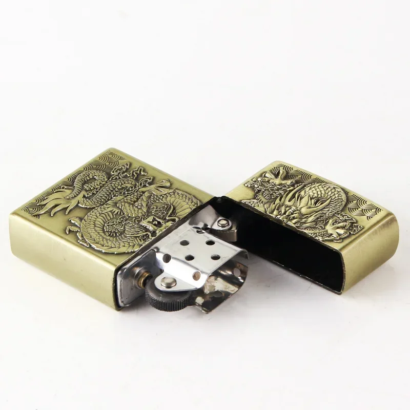 New Relief Dragon Retro Kerosene Lighter Creative Metal Windproof Lighter Portable Outdoor Cigar Old-Fashioned Kerosene Lighter