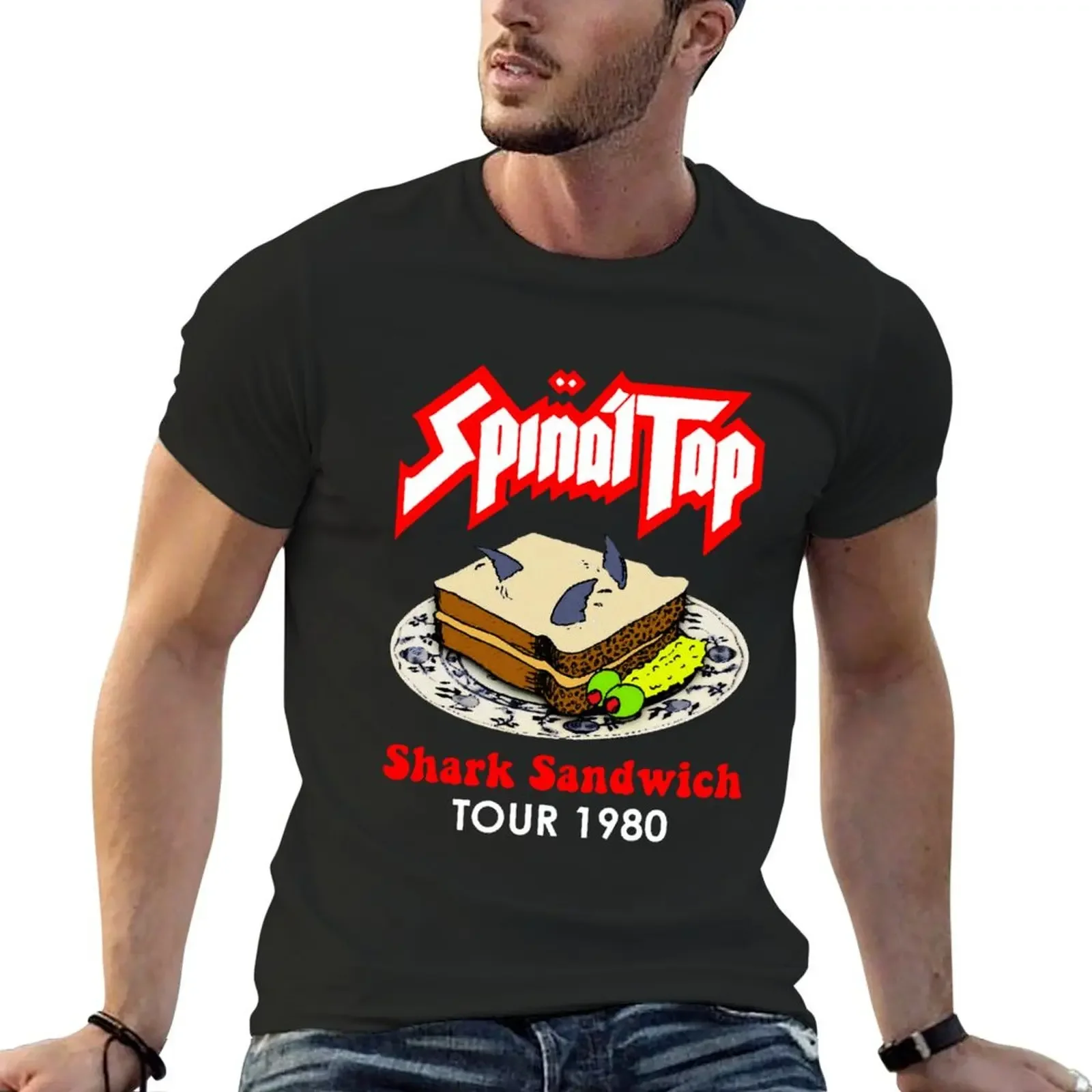 

Spinoltop Shark Sandwich T-Shirt graphic tee shirt hippie clothes boys animal print black t-shirts for men