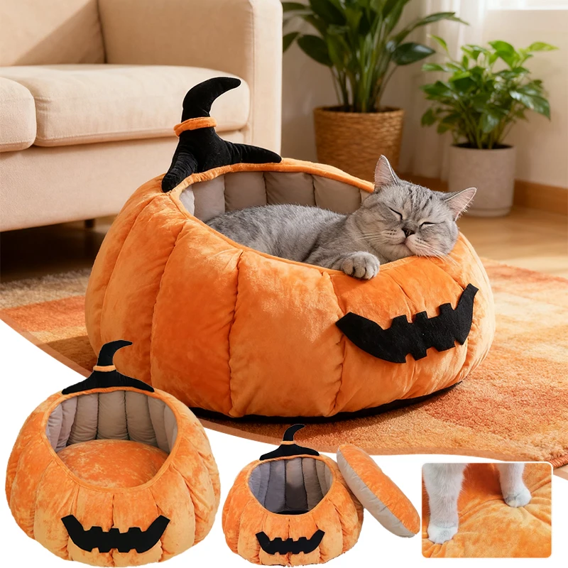 

Pumpkin Nest Removable Washable Cat House with Non-slip Base Soft Small and Medium Dog Nest Halloween Supplies Cama Para Perros