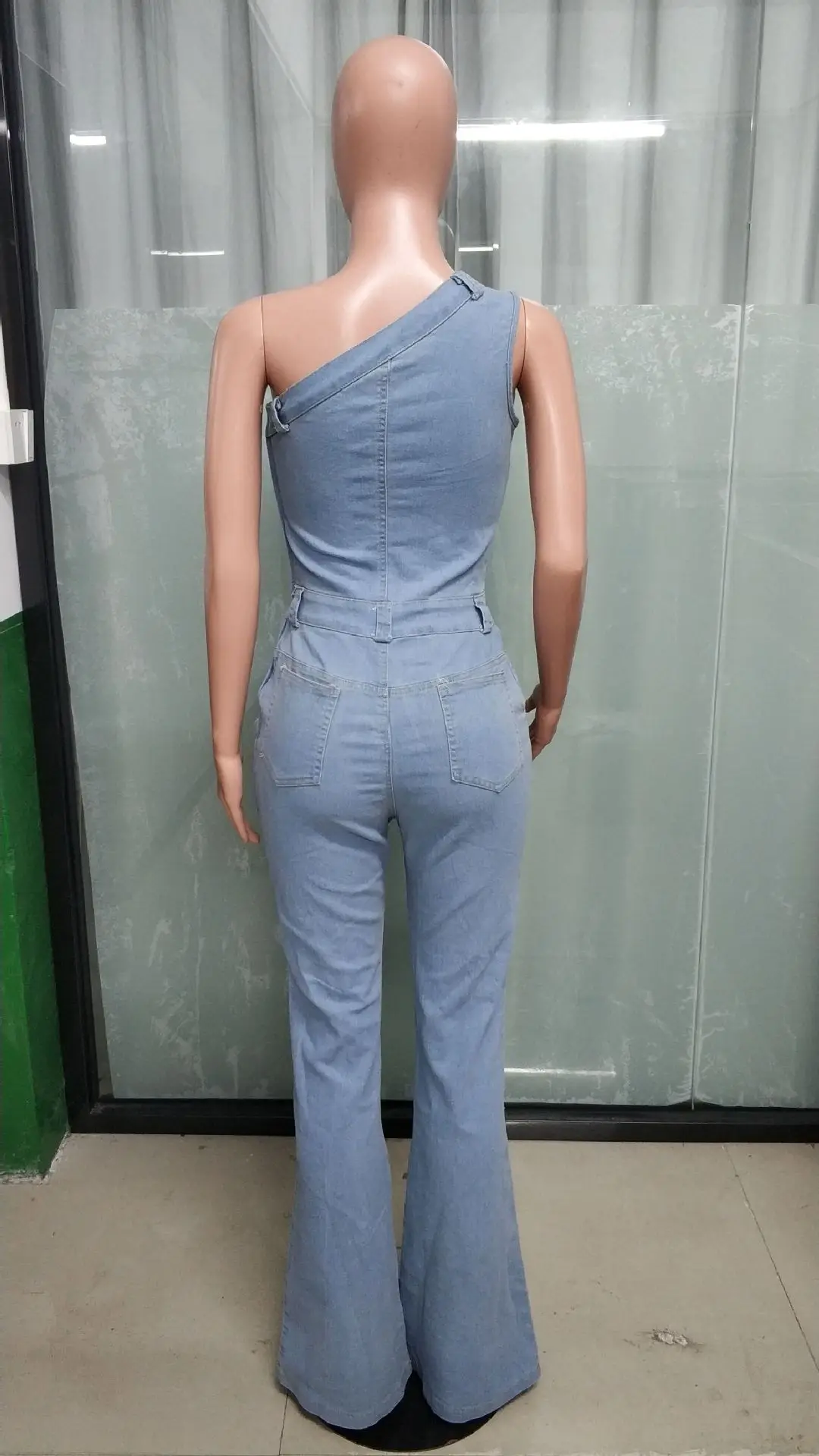 وزرة الدنيم النساء حللا واحد الكتف أمي الجينز Bodycon السراويل الطويلة مضيئة بانت عالية الخصر الشارع الشهير Y2k سليم صالح السروال القصير