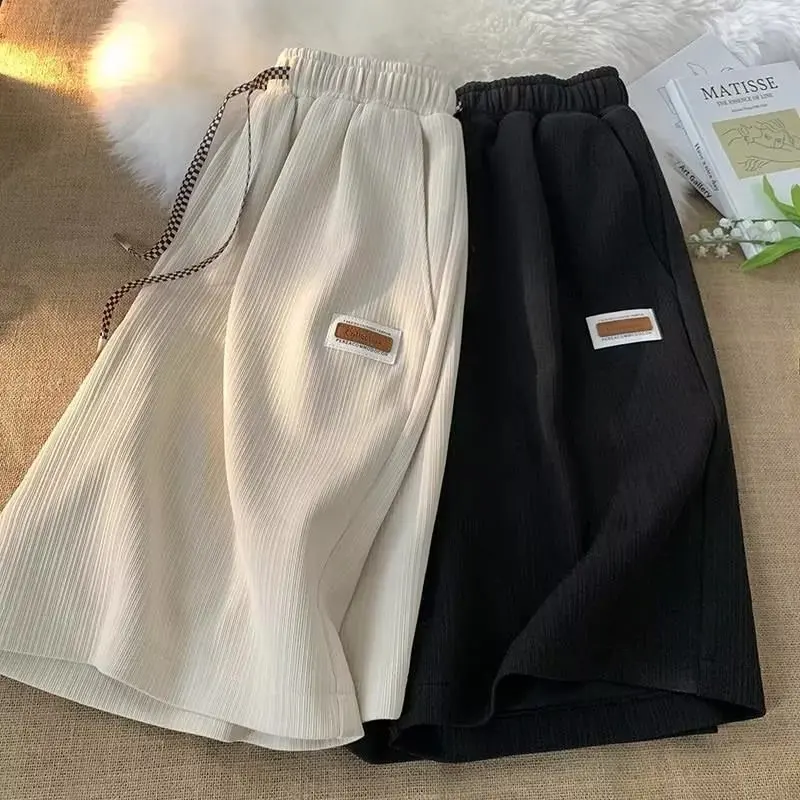 

Summer Ice Silk Men's Loose Salt System Casual Wide Leg Pants Straight Tube Five-Quarter Length Faionable Urban Sle