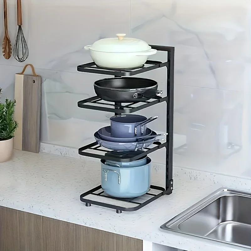 Adjustable Stainless Steel Pot Rack Multi-Layer Organizer Kitchen Storage Holder for Pots and Pans Household Use