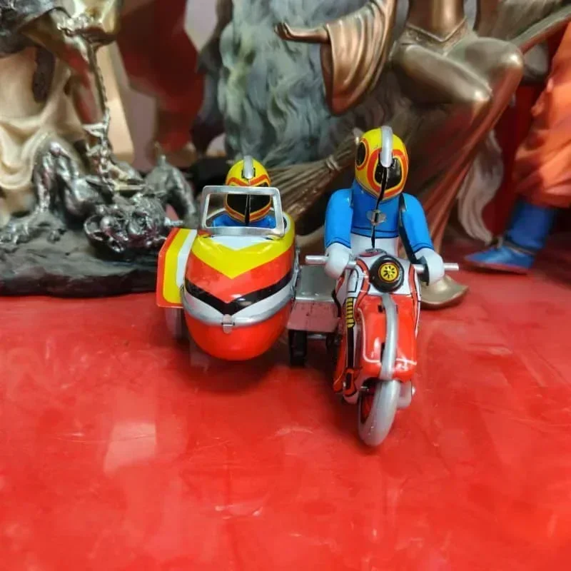 [Divertido] colección clásica mecanismo de relojería Retro lata para caminar de Metal tres rondas de motocicleta juguete juguetes mecánicos regalo para niños