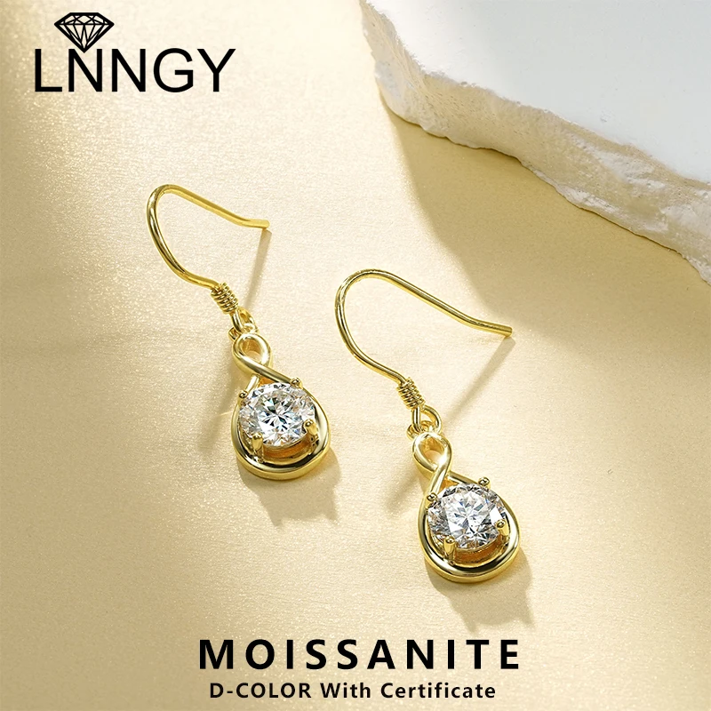 

Lnngy 925 Sterling Silver Drop Earring Certified 6.5mm Moissanite Dangle Earringfor Women Beautiful Jewelry Gift