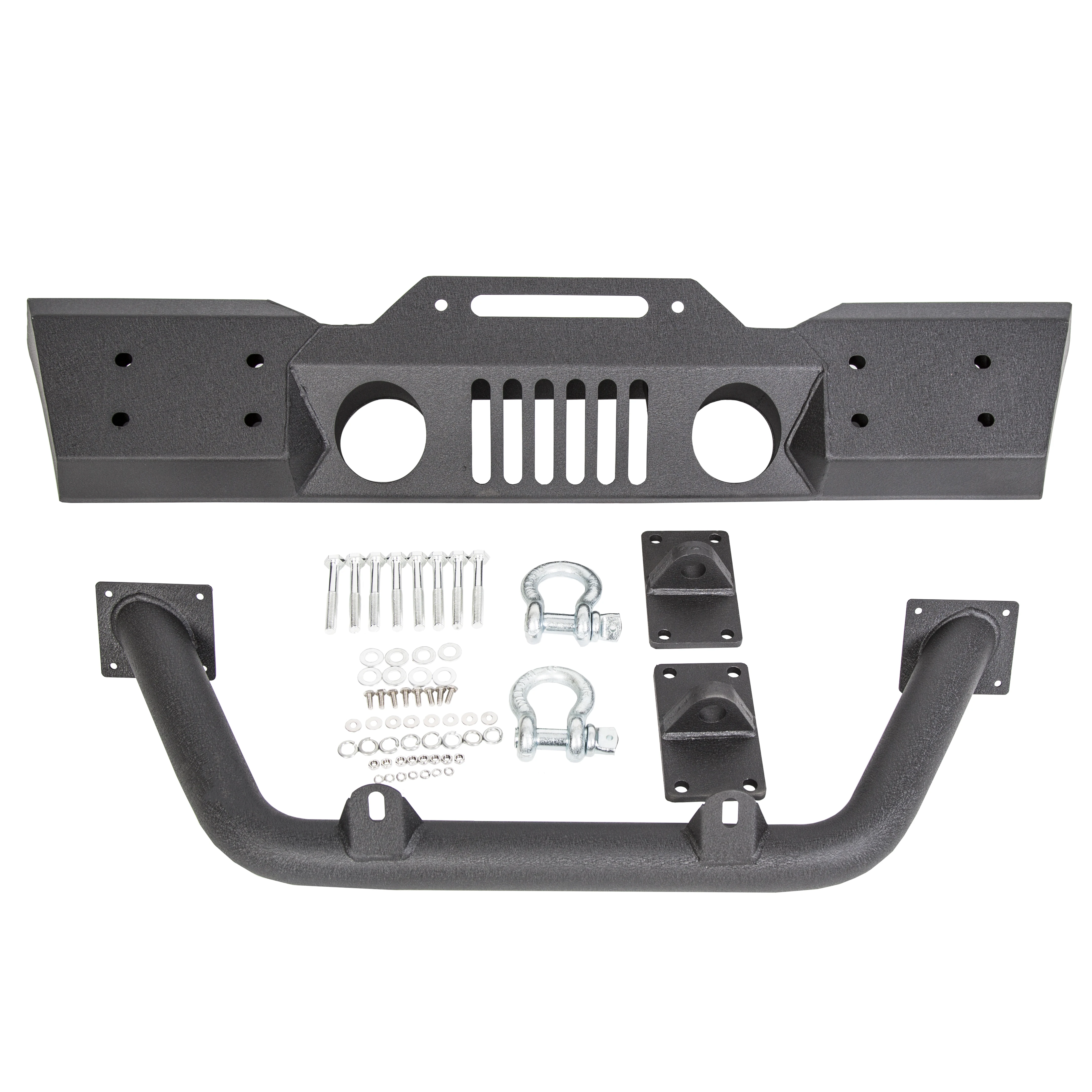 Stubby Front Bumper Winch Plate w/Fog Light Housing For 07-18 Jeep Wrangler JK