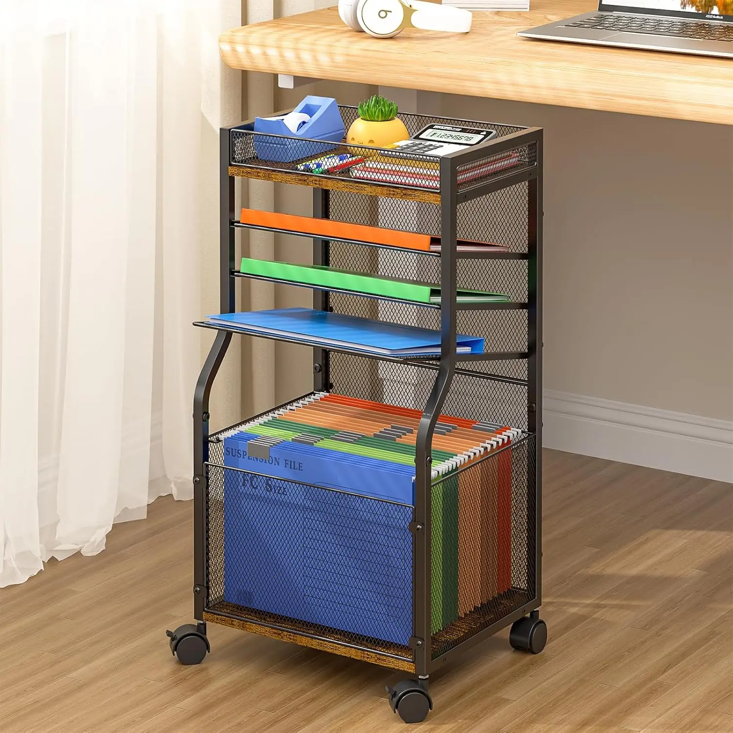 

5-уровневая передвижная тележка для документов с блокируемыми колесами, мобильный органайзер для офиса, дома, школы, черная