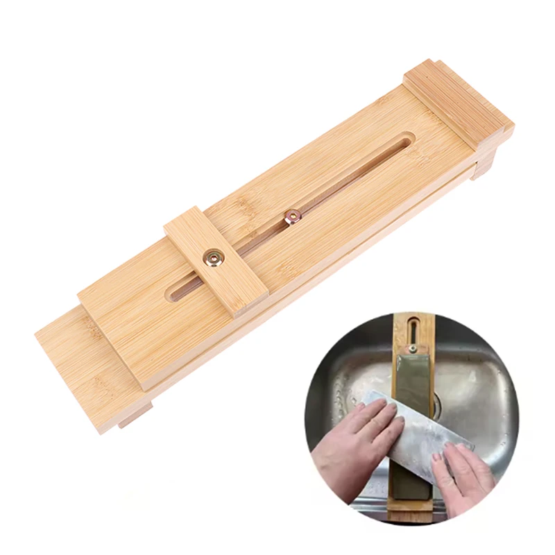 Telescopic Adjustable Sharpening Stone Holder, Wood Fixing Stand for Sliding Whetstone, Bamboo Base Accessory