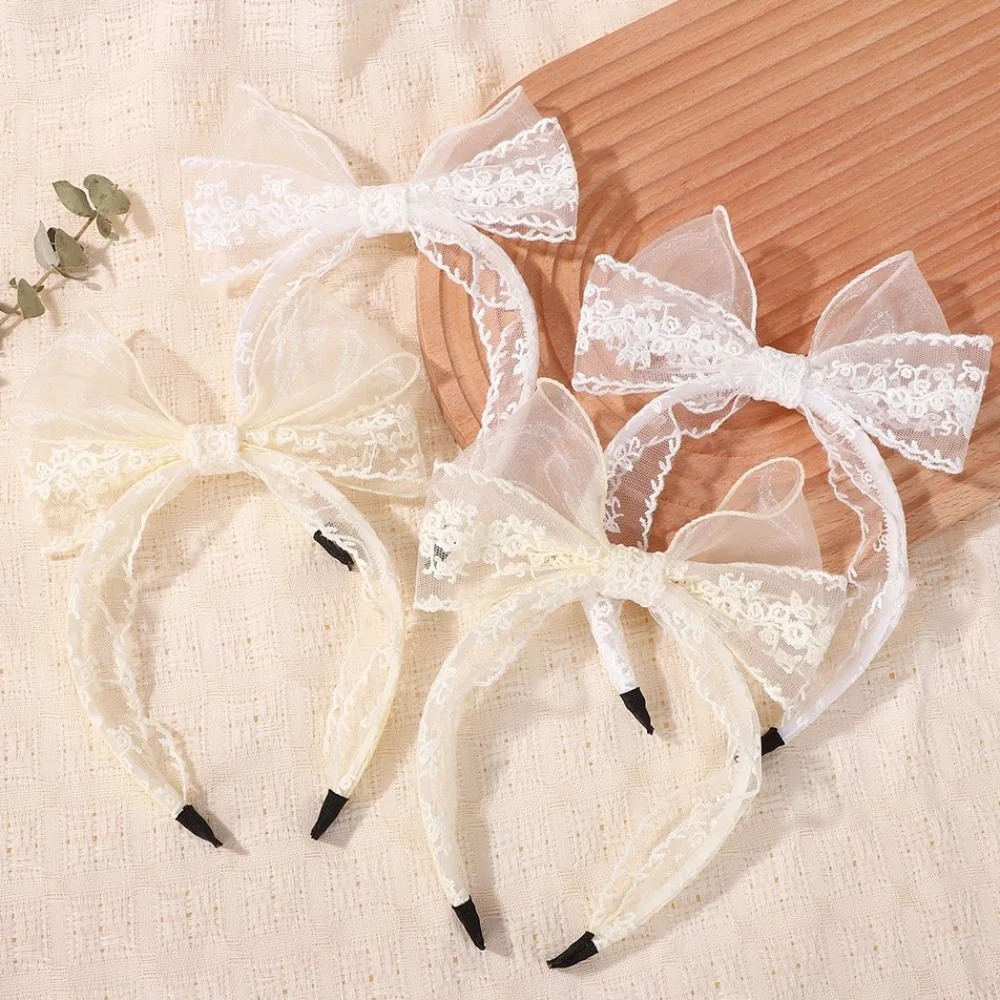 

LOVEKIKI 1Pcs Double Layered Bow Hairbands White Yarns Headband for Girls Wedding Party Travel Children's Hair Accessories