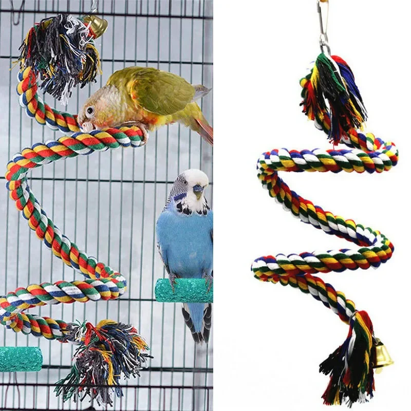 Parrot Rope Hanging Braided Budgie Chew Rope Bird Cage Cockatiel Toy Pet Stand Training Accessories Conure Swing Supplies