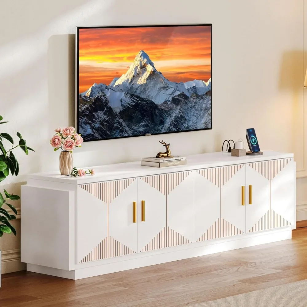 Stylish 75 Inch TV with Power Outlet - White Entertainment Center & Living Room Storage Solutions