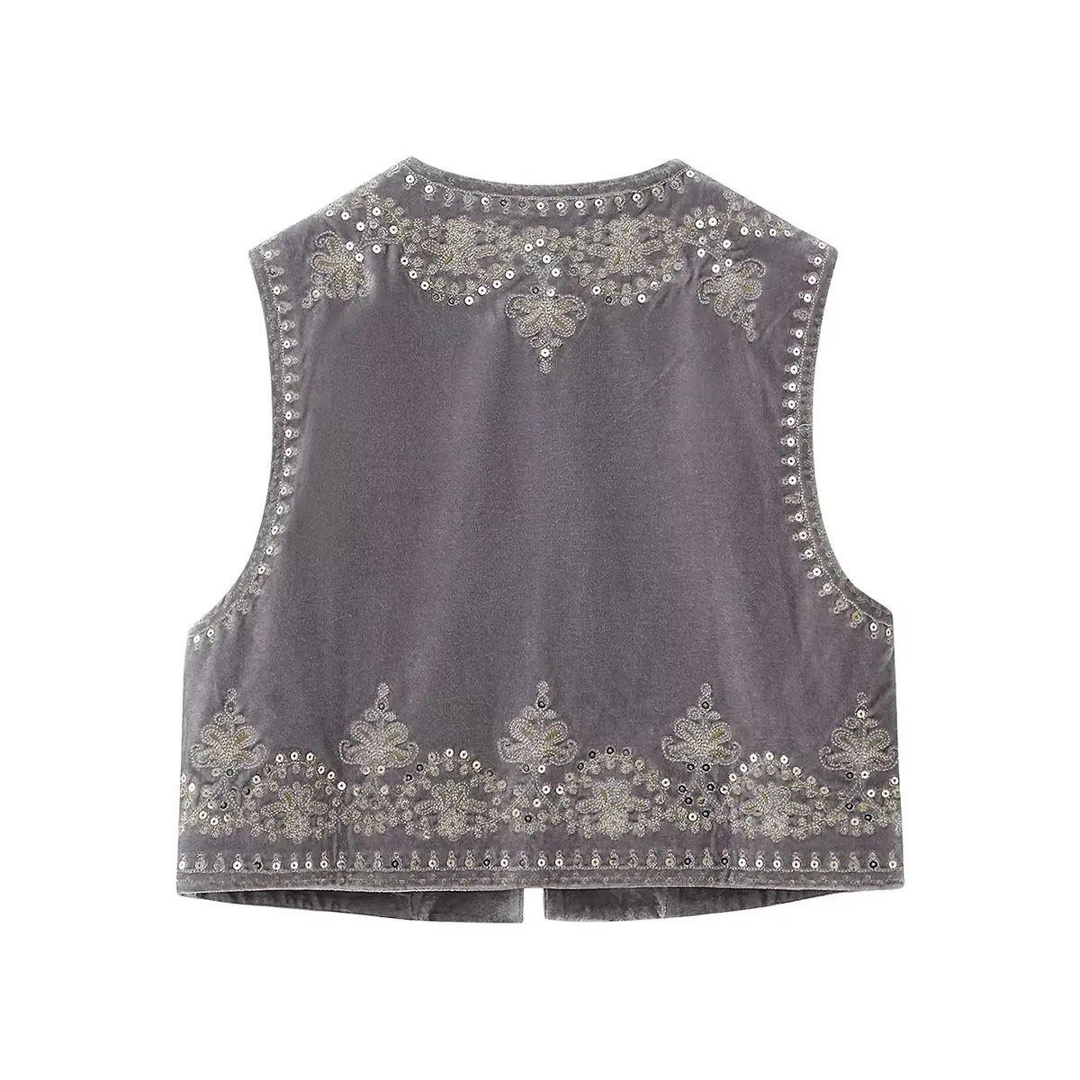 PB&ZA 2023 Autumn New Vintage Fashion Casual Versatile Temperament Bead Embroidery Velvet Short Vest