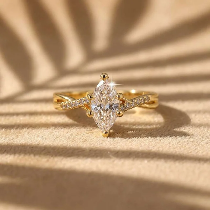 Exquisiter Ring aus 925er-Sterlingsilber mit goldenem Marquise-Zirkon für Frauen, Jubiläumsfeier, luxuriöser, hochwertiger, feiner Schmuck im Sonderangebot – Detail 1