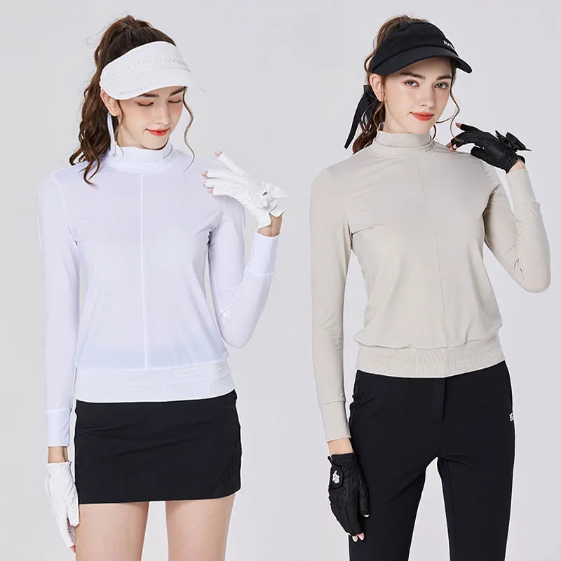 Blktee Golf Spring Long Sleeve Shirt for Women Breathable Quick Dry Slim Tops Tennis Ladies Solid Casual T-shirt Stand Collar