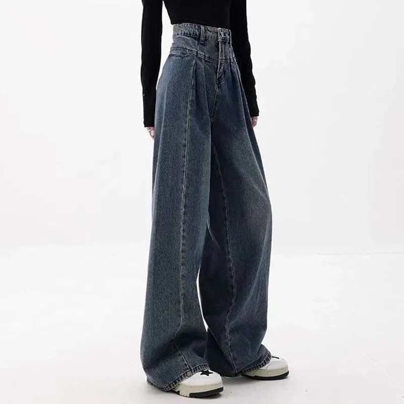 Dame Mode Dünne Hohe Taille Jeans Hosen Weibliche Baggy Bequeme Denim Hosen Mädchen Retro Breite Bein Jeans Hosen
