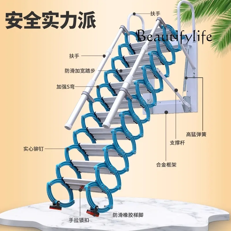 

Wall hanging outdoor telescopic staircase wall hanging attic loft garage folding does not take up space household indoor lift