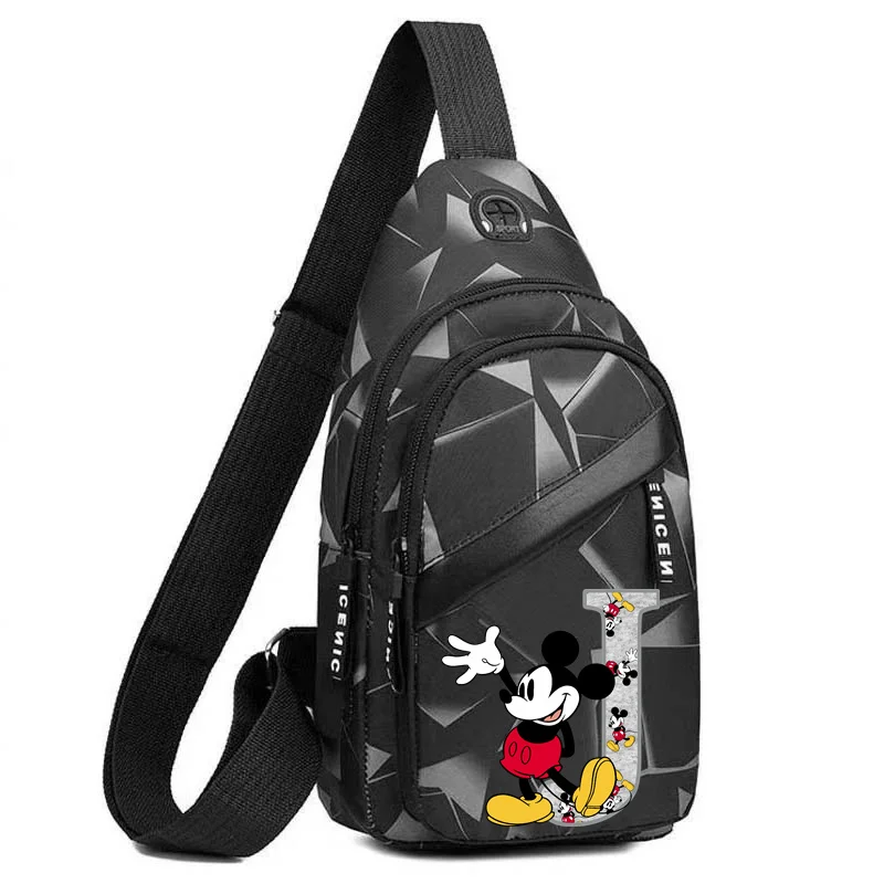 Bolsa mensageiro mickey mouse masculina, A-Z, 26 letras inglesas, ombro único, mochila casual, esportiva, disney