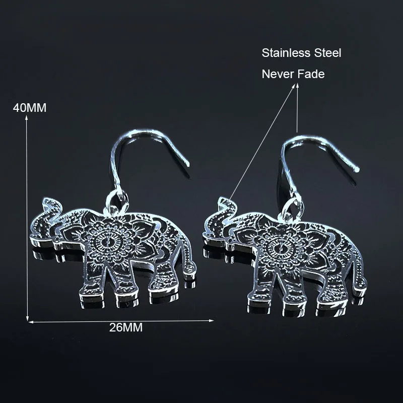 Elephant Stainless Steel Dangle Earrings Women Black Enamel Animal Earrings Jewelry pendientes acero inoxidable mujer E2036S02