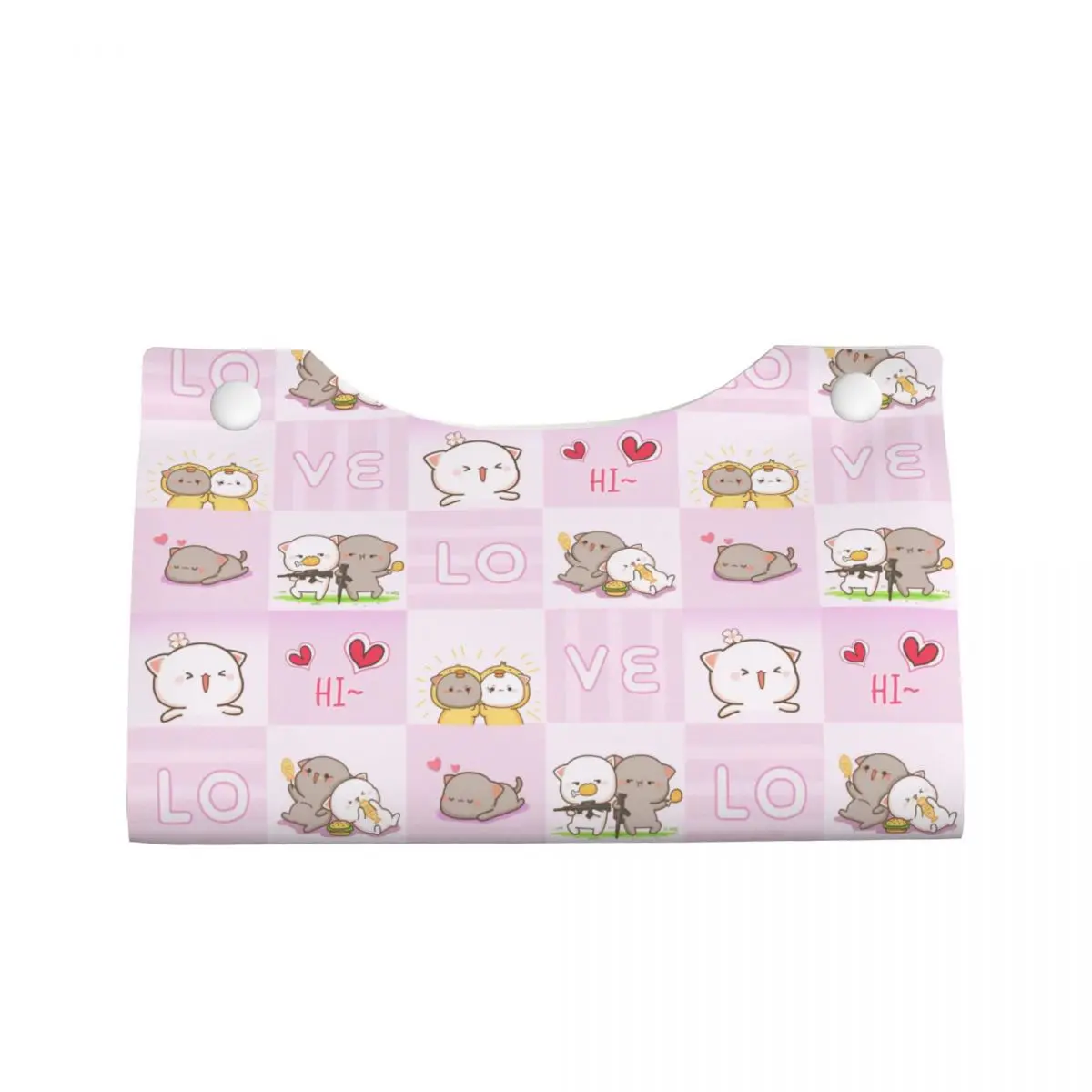 Custom Peach And Goma Tissue Box Cover Rectangular PU Leather Cartoon Mochi Cat Facial Tissues Holder for Car