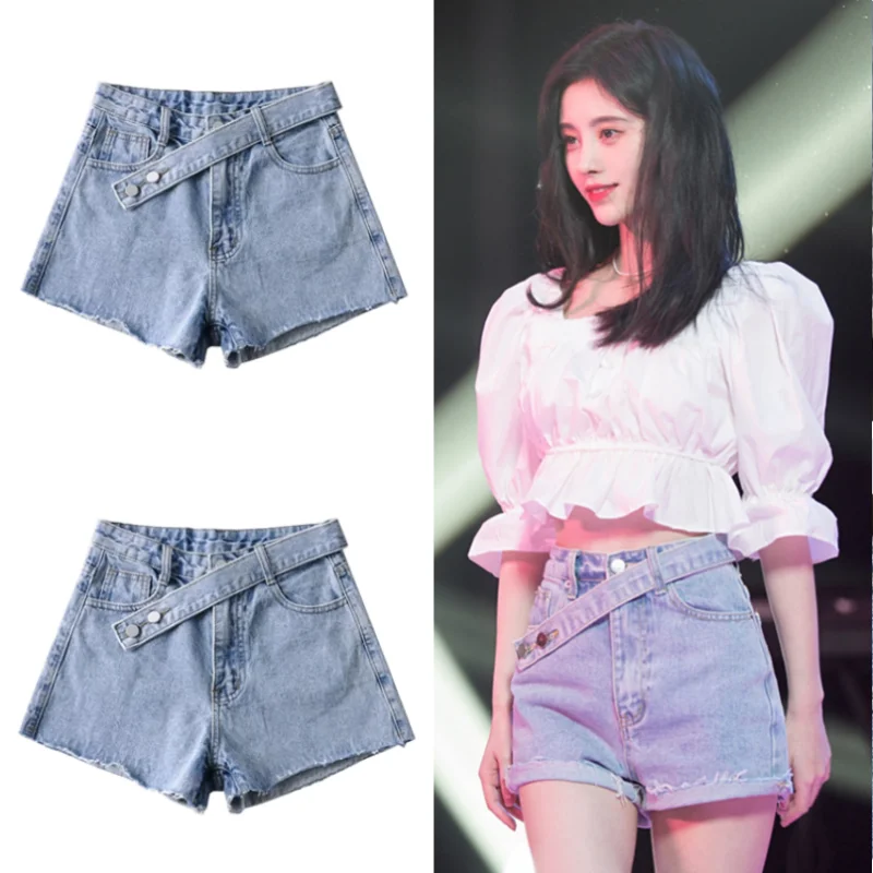 Kpop Girl Group Korean Women's Denim Shorts High Waist Casual Solid Zipper Fashion Shorts Hot Girl Nightclub Sexy A-line Shorts