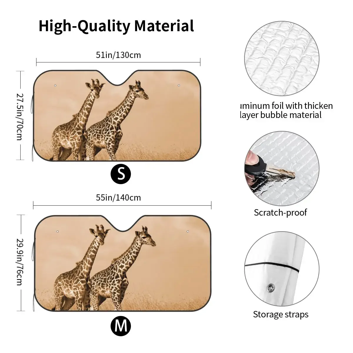 اثنين من الزرافة مضحك الزجاج الأمامي ظلة 70x130 سنتيمتر الحيوانات الألومنيوم احباط الشمس قناع الجليد درع حماية الغبار