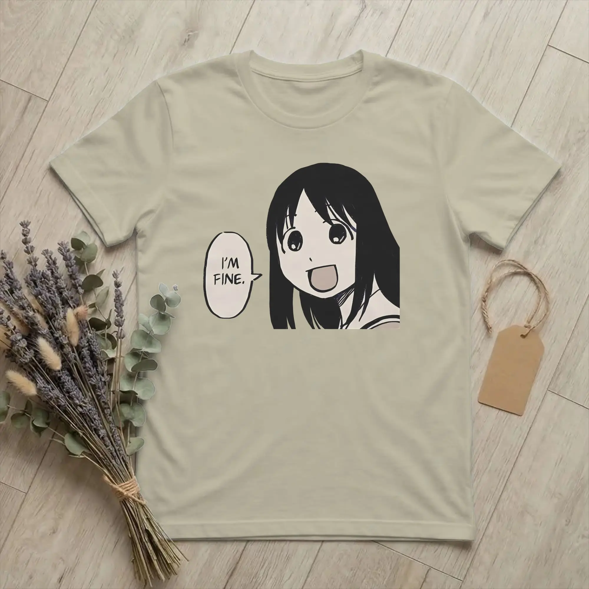 i'm fine  azumanga daioh  T Shirts  Pure Cotton Clothing Vintage Short Sleeve Crewneck Tee Shirt Graphic Printed T-Shirt