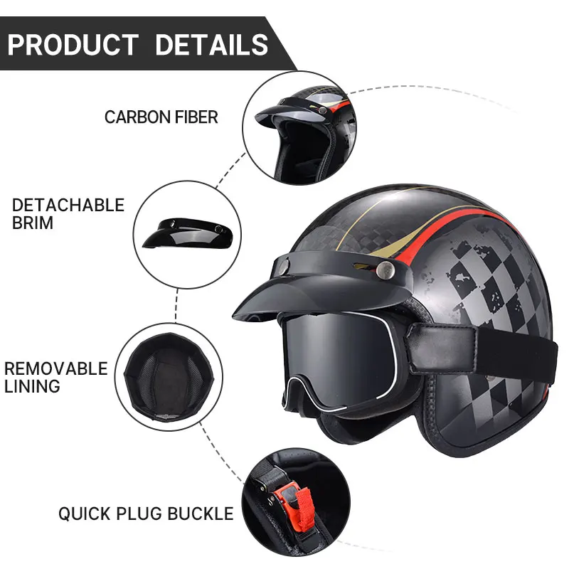 Motocross Helmet Road Helmets Race Motorcycle Retro Helmet Casco Moto Riding Half Face Safety Cap with Goggles For Men