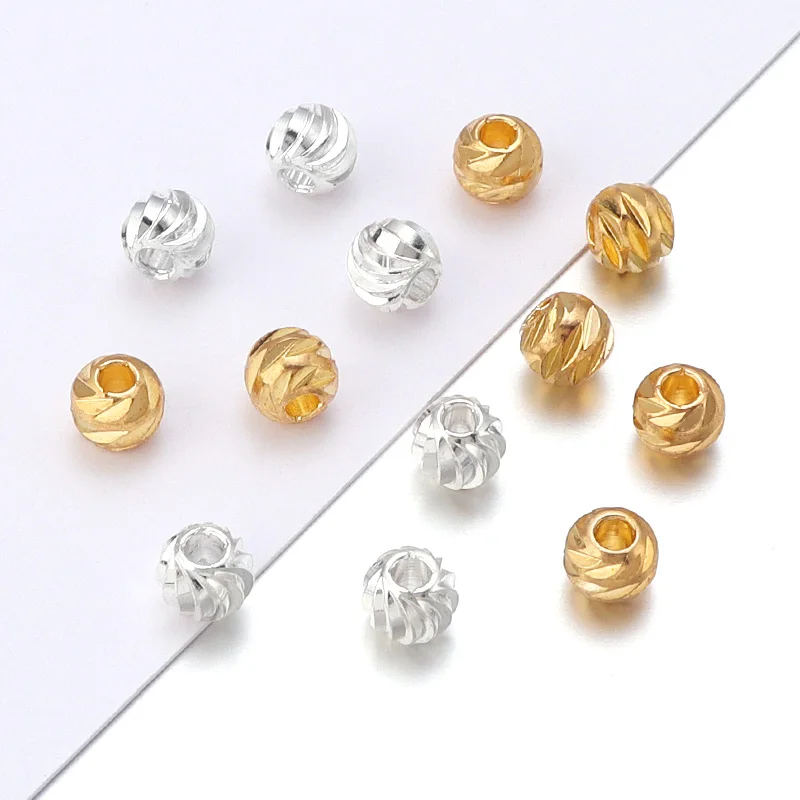 20/50/100PCS/Lot 3/4/5/6/8mm Copper Plated Spacer Beads Round Imitation Gold Loose Charm Beads for Jewelry Making DIY Handmade