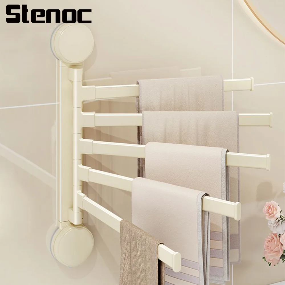 

Bathroom Suction Cup Rotating Towel Rack Wall Mounted Aluminum 2/3/4/5-Bar Towel Hanger Multi-Bar Folding Bath Towel Rack Rack
