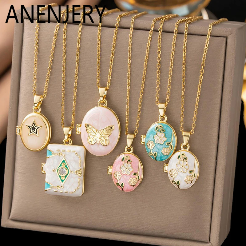 Heart Locket Necklace Photo - ANENJERY Naszyjnik z zawieszką ze stali