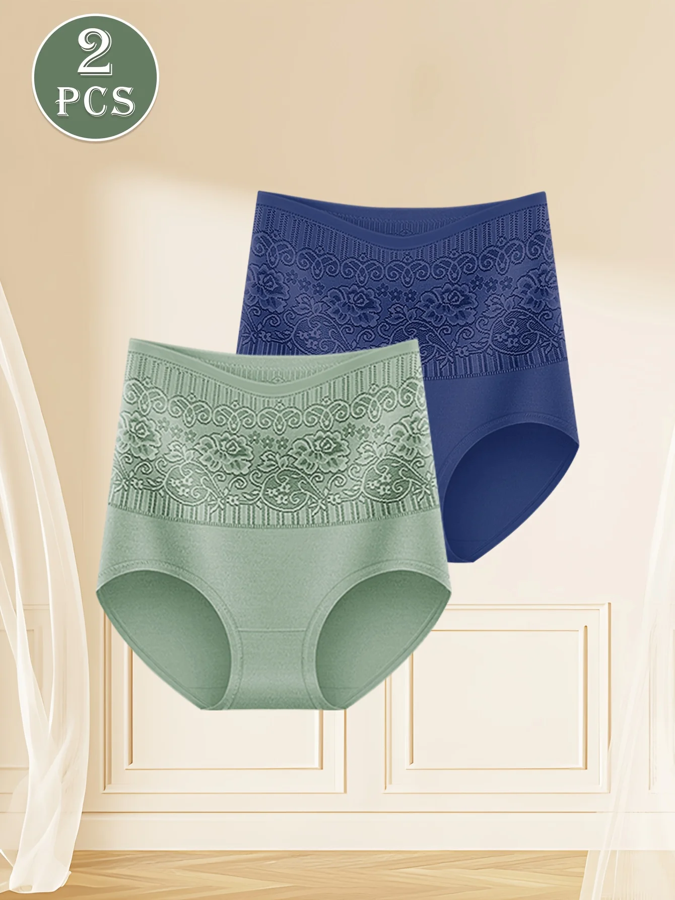 2er-Pack hoch taillierte Bauchkontrollunterwäsche für Damen – atmungsaktive, weiche Slips mit floralem, spitzenartiger Aufdruck, Po-Lifting &,