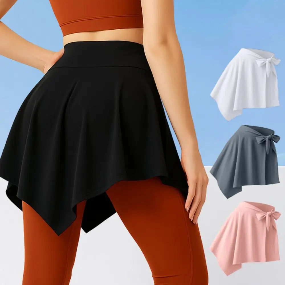 

Hip-Hiding Yoga Cover Buttock Skirt Short Irregular Sports Anti-empty Skirt Bowknot Solid Color Women Half Body Skirt Fitness