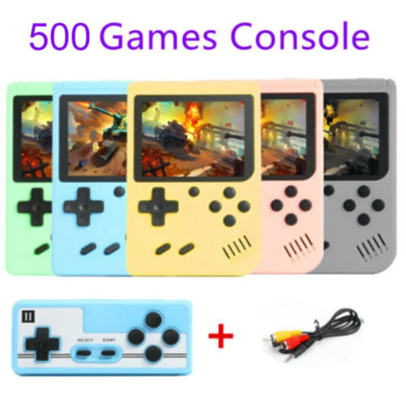 Handheld Console de videogame retro para menino, videogame de TV, built-in 500 + jogos clássicos, 2 jogadores, 5 Polegada