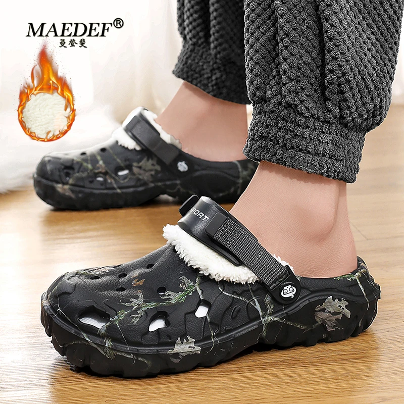 MAEDEF Men\'s Winter Slippers Warm Cotton Slippers Flip-flop Mens Anti Slip Casual Shoes Comfortable Wear Resistant Garden Shoes