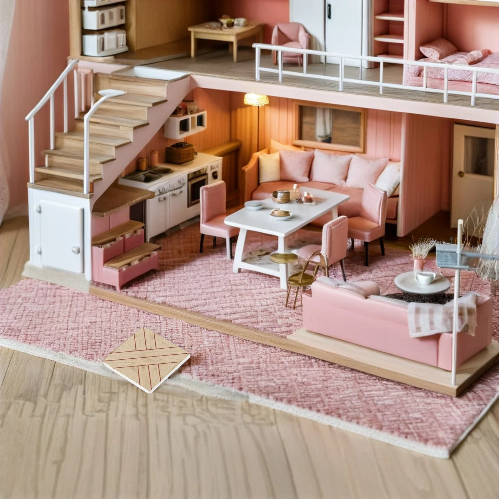 

20Pcs Dollhouse Flooring Retro Vintage Wood Miniature Double Sided Tiles Sheets for Kitchen Bedroom Living Room Decor