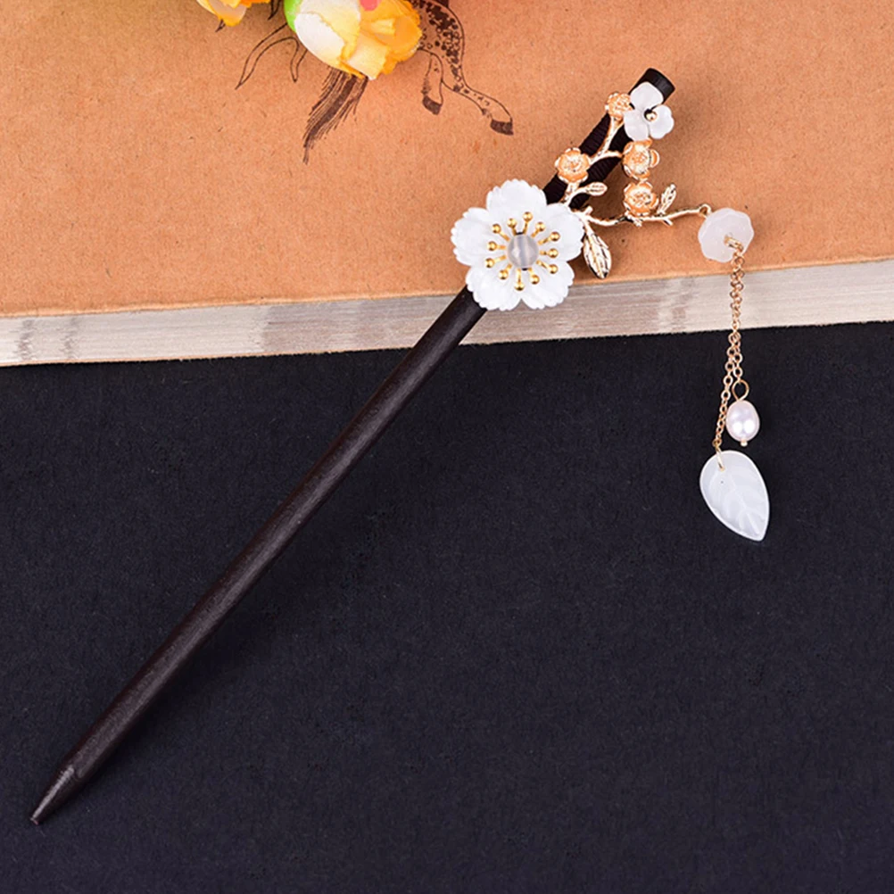 

Vintage Hairpin BlackWoodAlloy Hanfu Headdress Tassel Fork Bride Hair Tool Long lasting Non peeling Simple Use Elegant Style