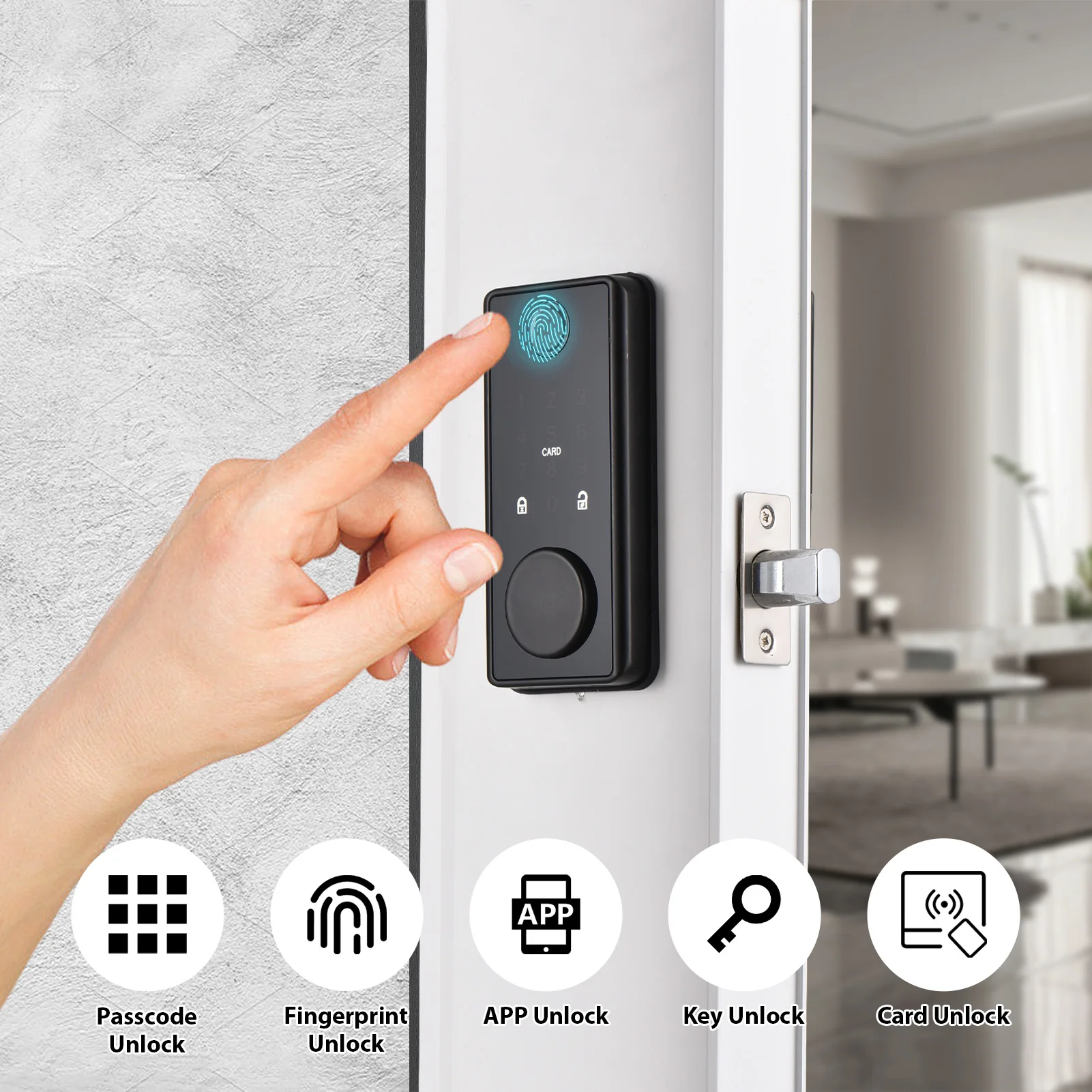 

Smart Lock BT Keyless Entry Door Lock APP Fingerprint Password Mechanical Key 5 Unlocking Methods Aluminum Alloy Door Lock