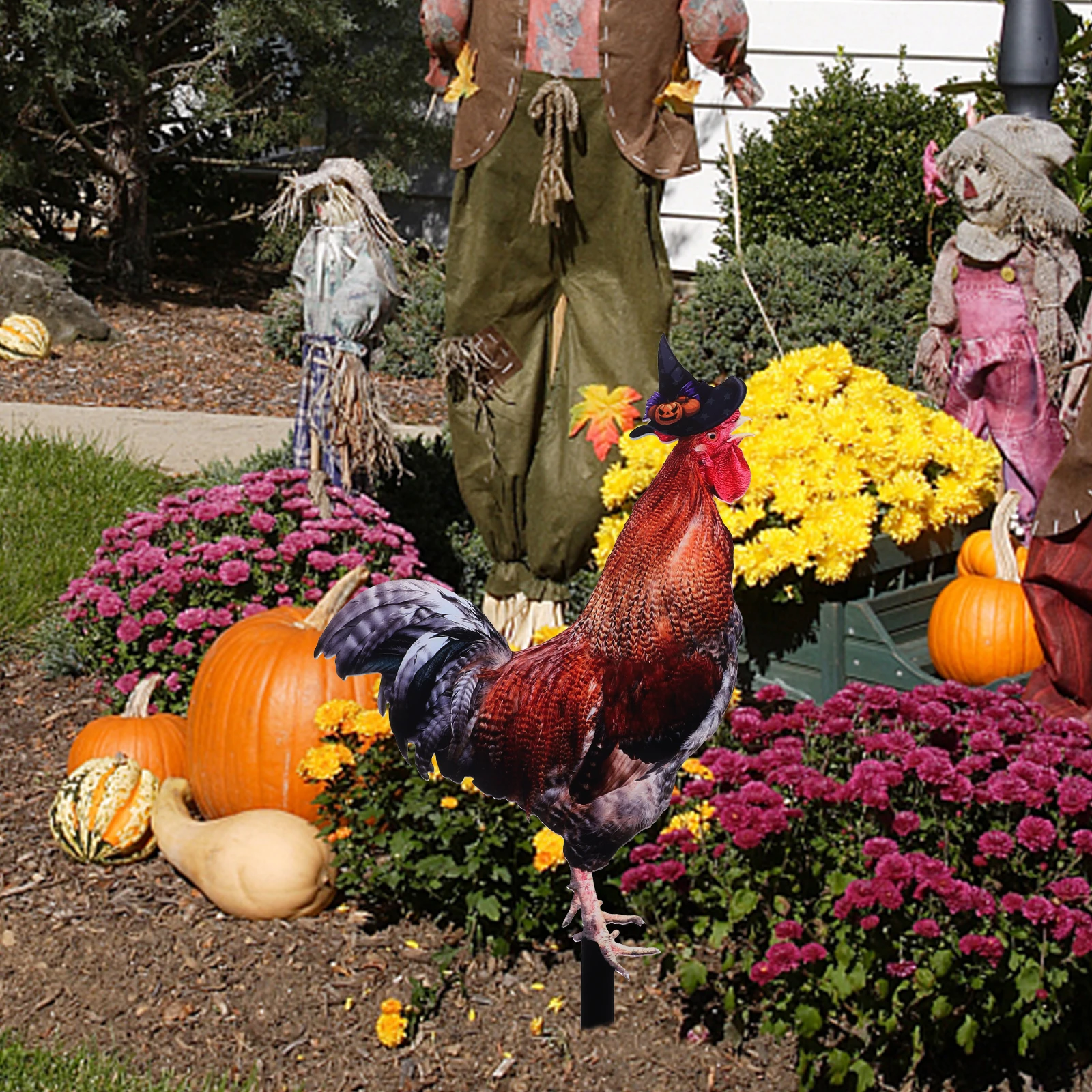 

Ground Plug Rooster and Hen Decoration Plug-in Stake Acrylic Garden Outdoor Chicken Sign