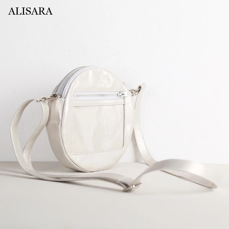 Crossbody Bags Sheepskin Leather Female Casual Circular Satchels Small Cell Phone Pack Shoulder Messenger Bag